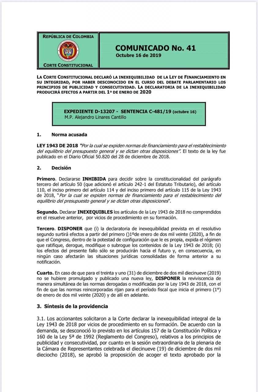 Cuarto De Hora Corte Constitucional Tumba Ley De Financiamiento