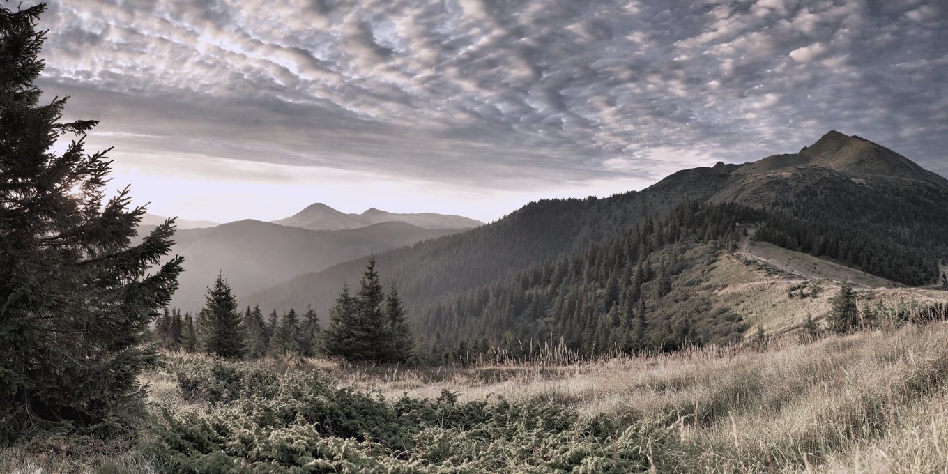 Ridges receding into haze at first light